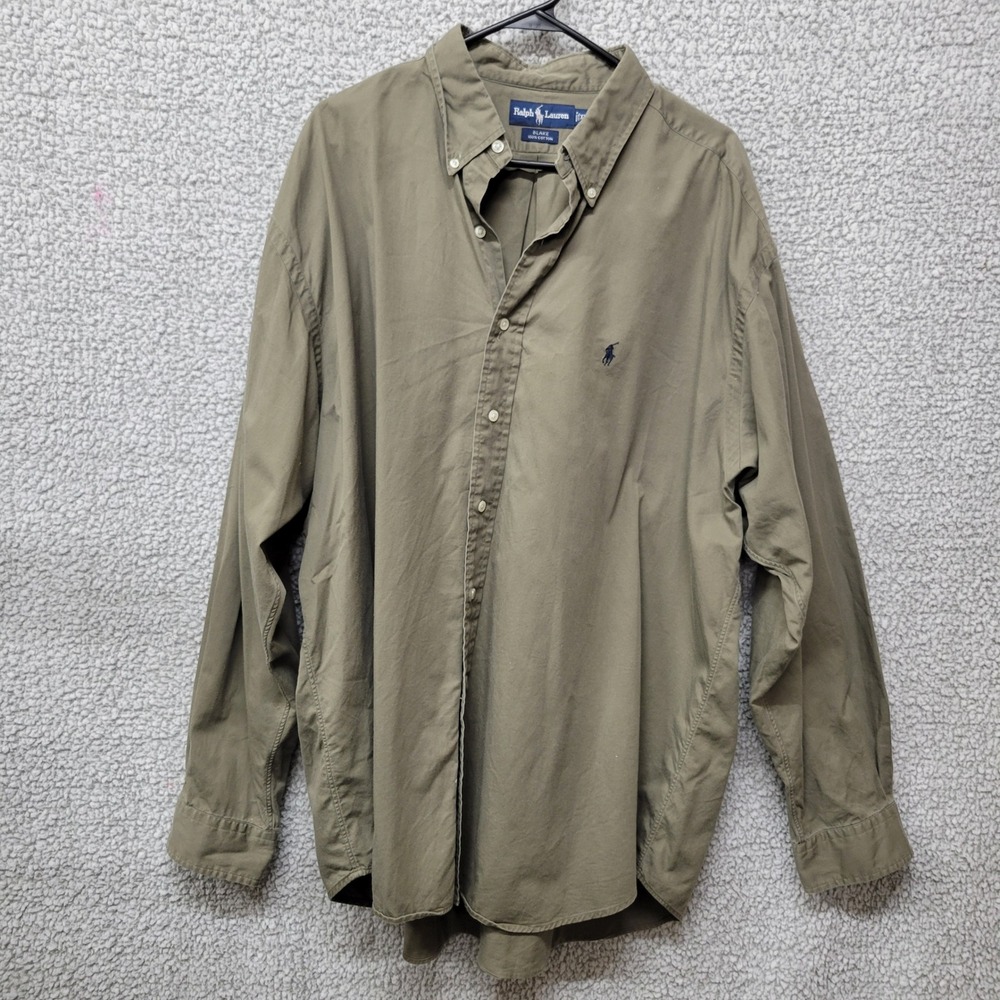 Polo Ralph Lauren Blake Shirt Mens XXL Green Khaki Cotton Button Down Long